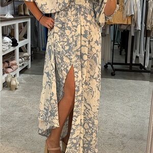 Floral Maxi Dress in Blue and Cream